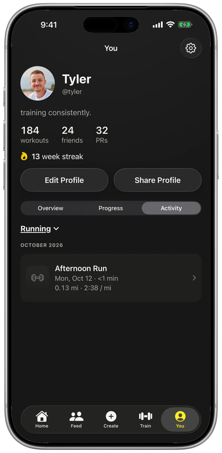 See what your friends trained today, give props, and celebrate every new PR.